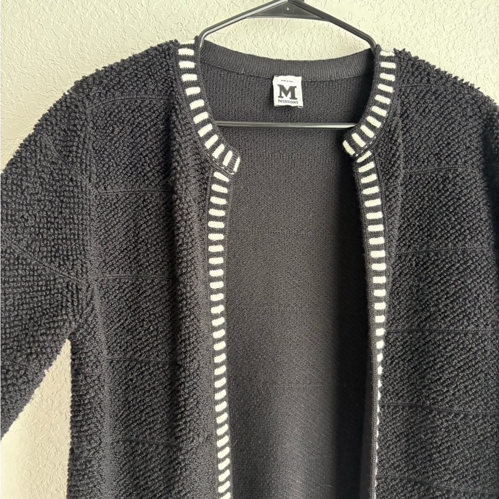 Missoni Italian Black and White Textured Wool Cardigan - Picture 5 of 9
